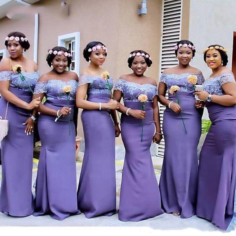 

Bridesmaid Dress Light Purple Long Mermaid Dresses Off Shoulder Lace Floor Length Prom Party Gowns Custom Made Maid Of Bride