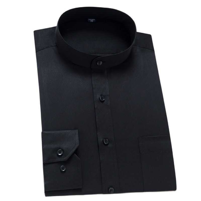 

classic mandarin collar long sleeved slim fit soft quality non-iron easy care mens dress shirts for work /party/meeting 210708, 19151