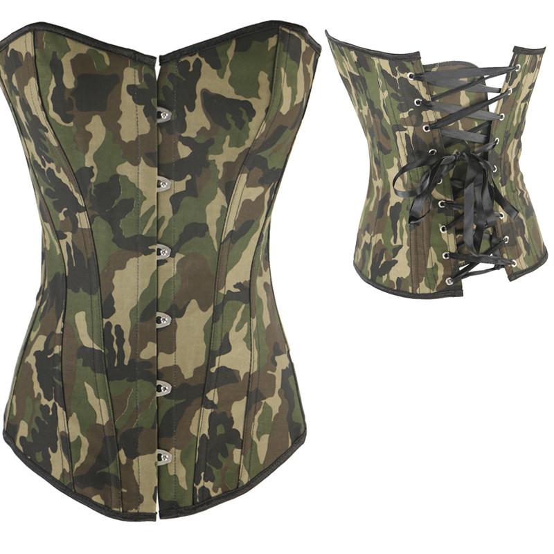 

Woman Bustiers Camouflage Vintage Sexy Steampunk Corset for Womens Out Wear Overbust Waist Slimming Bustier Fashion Print Sexy Tube Top Cors