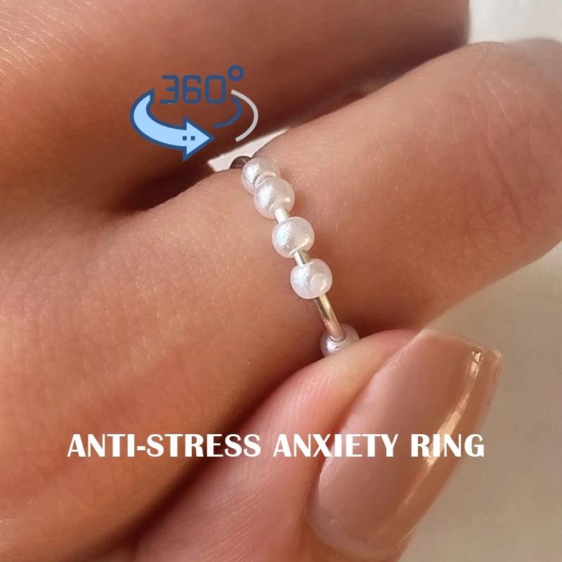 

Cluster Rings Imitation Pearls Fidget Ring For Women Adjustable Rotatable Spinner Ball Anxiety Stress Relieving Jewelry Wholesale KBR037, Golden;silver
