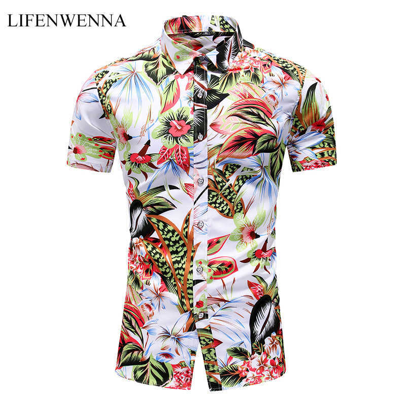 

LIFENWENNA Shirt Men Summer Fashion Personality Printed Short Sleeve s Casual Plus Size Beach Hawaiian Flower 210721, C204 white
