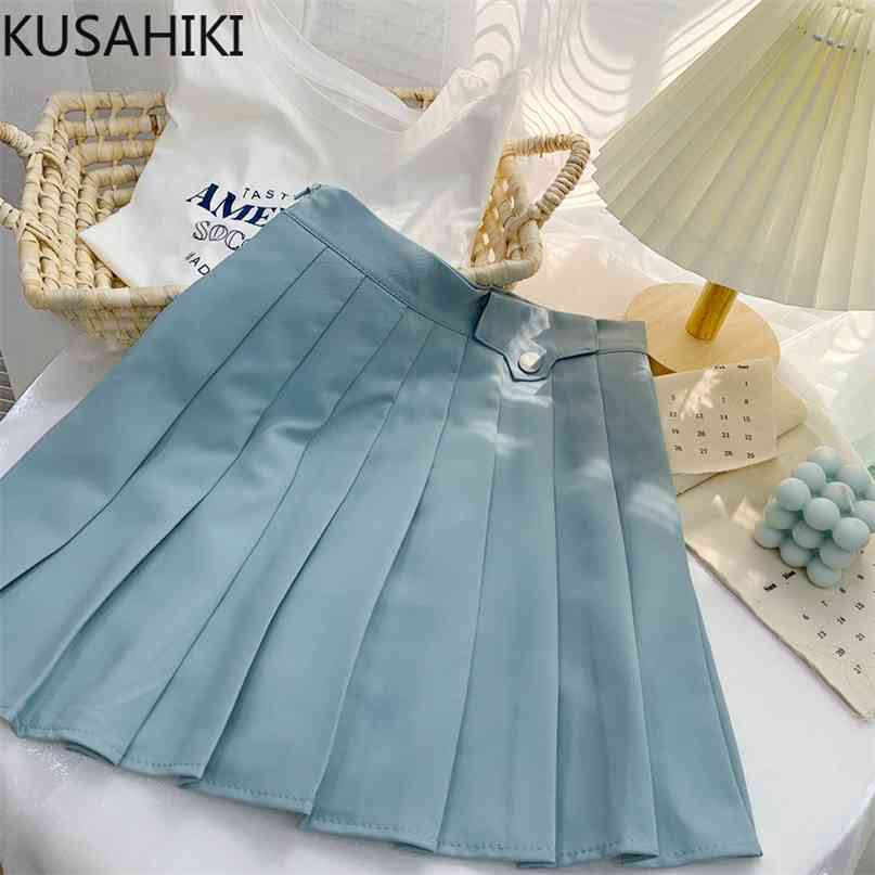 

High Waisted Pleated Skirts Women Summer A-line Mini Woman Skirt Causal Sweet Faldas Mujer Moda 6H673 210603, Black