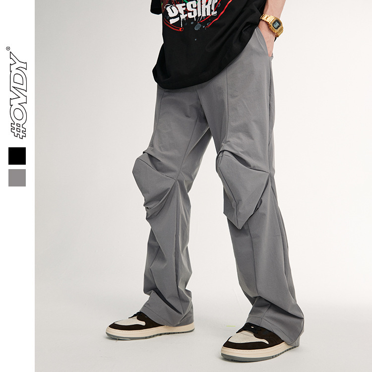 

wxwovdy men's 2021 spring and summer new street fashion brand personality false opening dign straight, Black