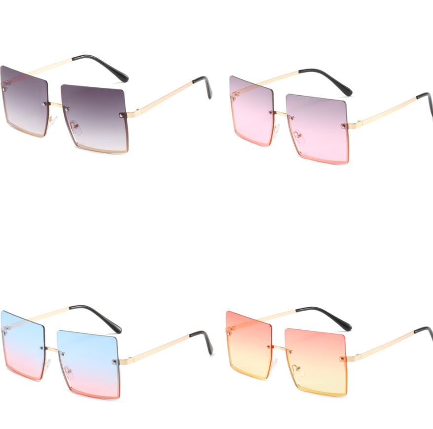 

Fashion Lady Oversized Metal Half Frame Square Sunglasses Female Luxury Brand Design Summer Candy Color Gradient Sunscreen Sunshade Outdoor Sports Eyes UV380