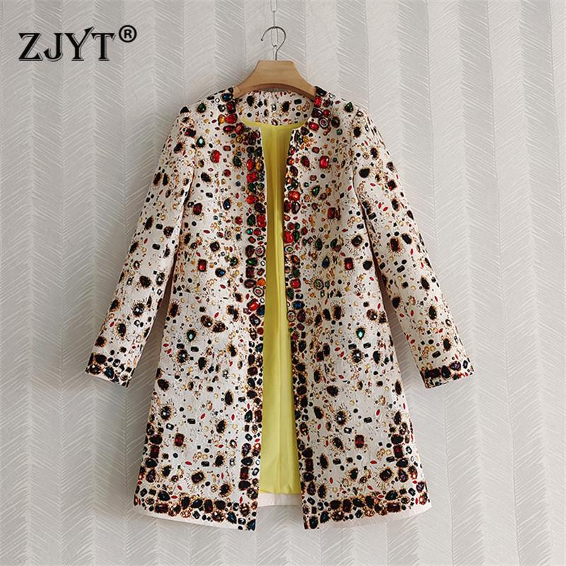 

Women's Trench Coats Runway Fashion Luxury Diamonds Beading For Women 2021 Autumn Winter Loose Jacket Vintage Long Windbreaker Outerwear, Tan;black