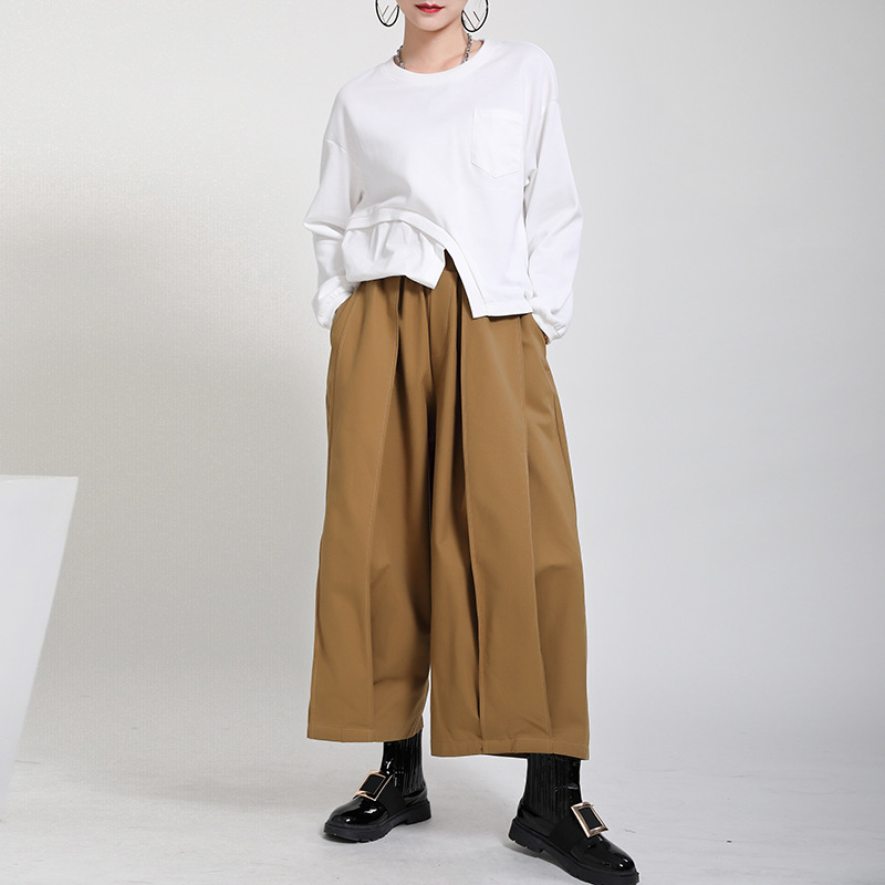 

Casual Wide Leg Pants Japan Style Cusual Loose High Waist Design Woman Pants Spring Solid Soft All-match Trousers 210524, White