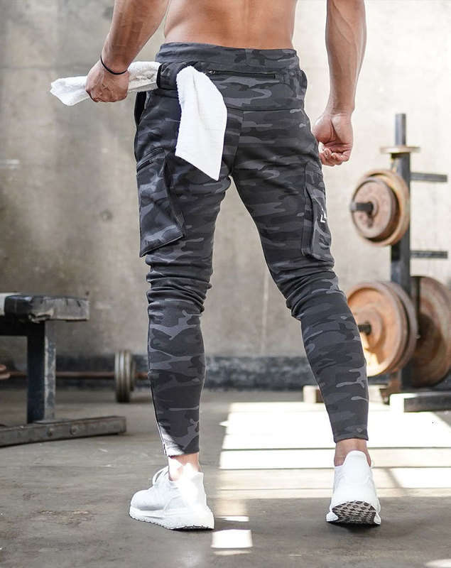 

Pants Muscle sports overalls Men's camouflage fitness running training clothing, Black