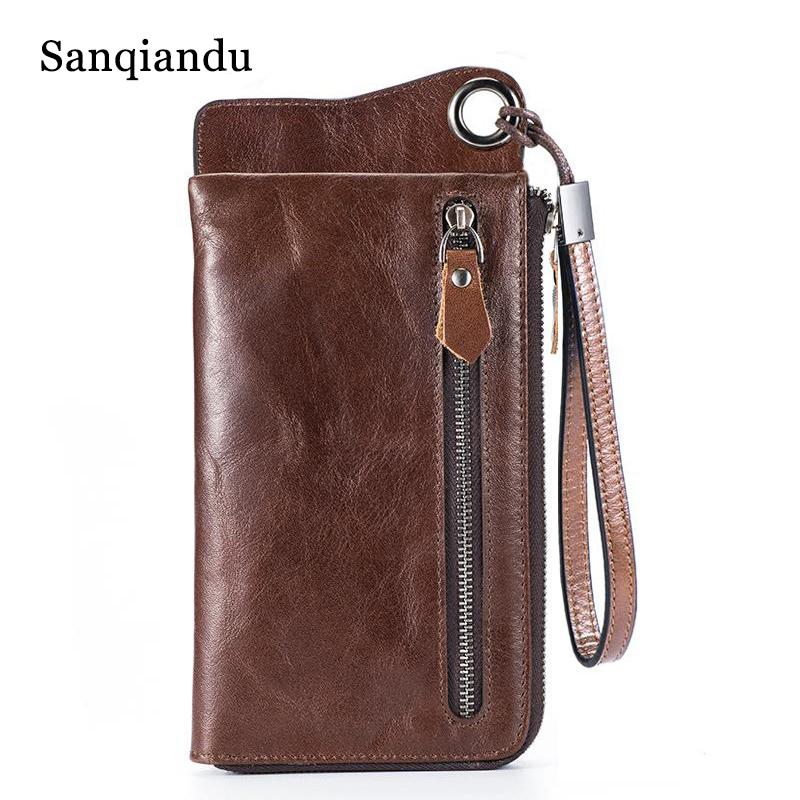 

Wallets Men Genuine Leather Wallet Brand Purse Long Card Holder Coin Male Large With Cell Phone Pocket, Black