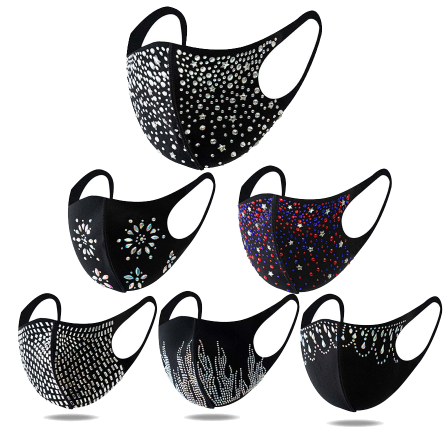 

Sequin face mask designer Rhinestone bling Cotton mouth masks for men women classic black sequins spot dustproof Haze facemask