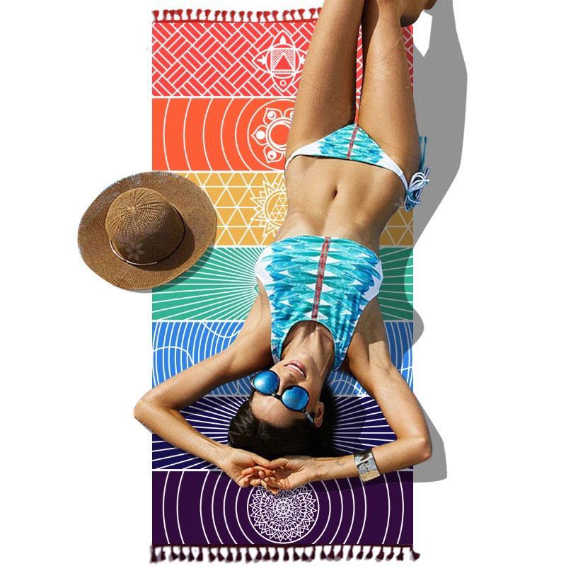 

Tassel Blanket Beach Blankets Single Rainbow Chakra Tapestry Towel Mandala Boho Stripes Print Travel Yoga Camping Mat, Red