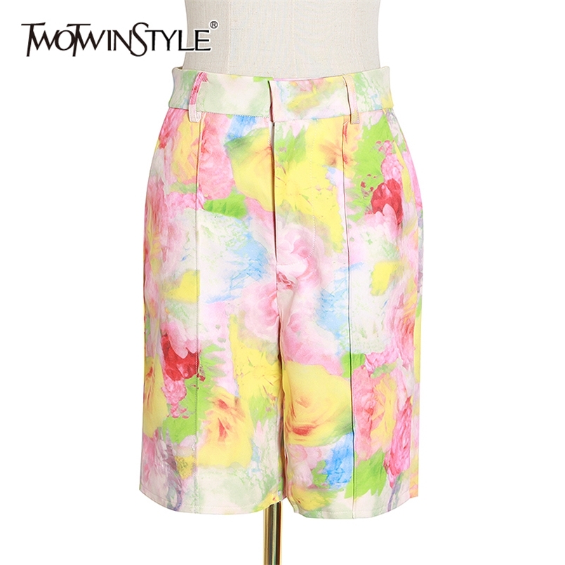 

Print Hit Color Casual Shorts For Women High Waist Zipper Button Short Pants Female Summer Clothing 210521, As picture