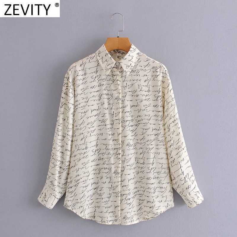 

Zevity Women Vintage Handwritten Letters Print Casual Smock Blouse Office Lady Business Shirt Chic Chiffon Blusa Tops LS9049 210603, As pic ls9049aazz