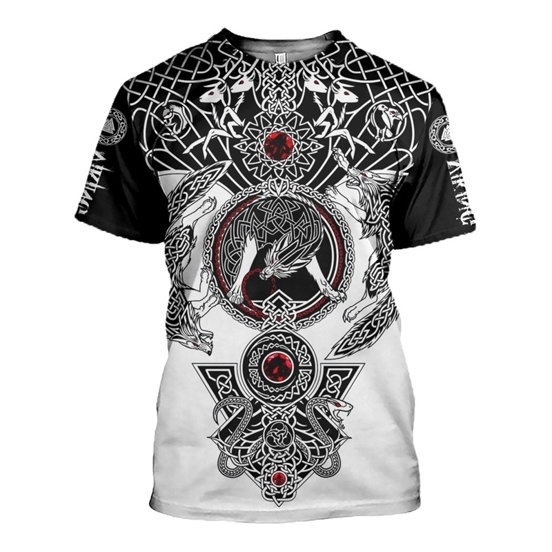 

3D T-shirt digital men's print Viking tattoo short sleeve