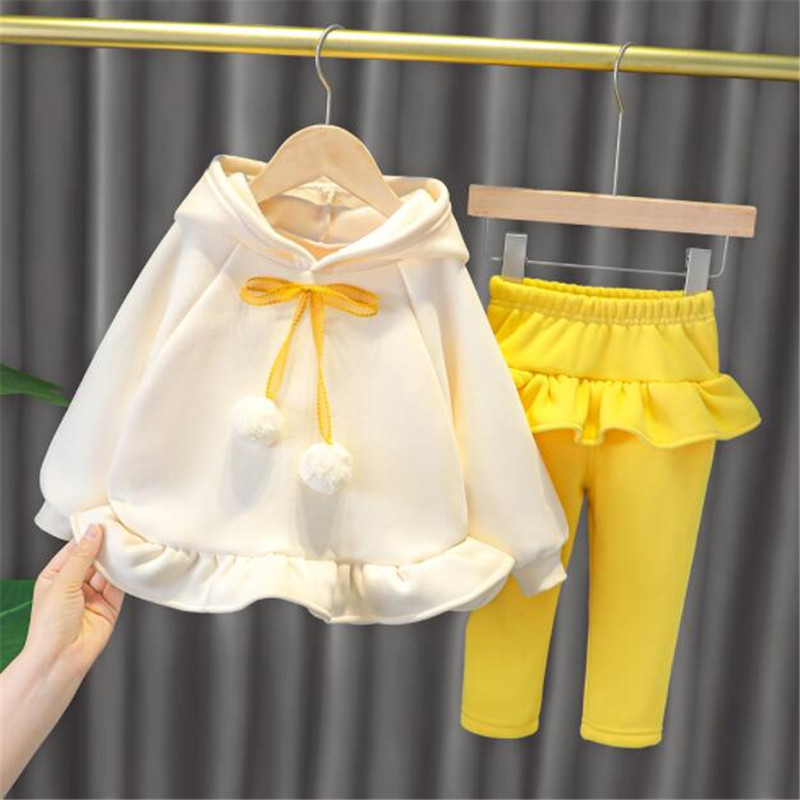 

baby thicken pullover cotton clothing suit 2021 winter new girls baby plus velvet two-piece suit fashion children casual clothing, Yellow