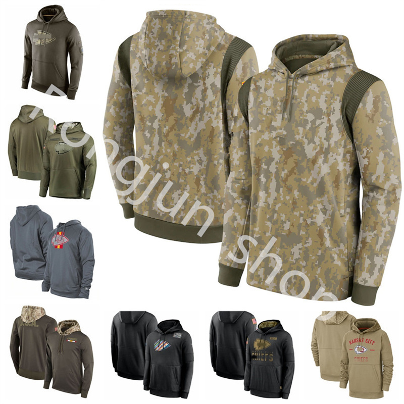

KansasCityChiefsMen Women Youth Football Sweatshirt Tan 2020 2021 Salute to Service Sideline Therma Performance Pullover Hoodie