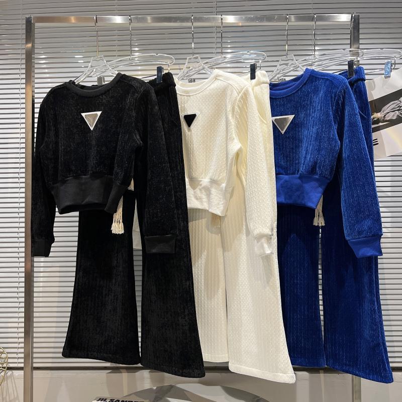 

Women's Two Piece Pants Spring Autumn Women Two-piece Set Thicken O-neck Pullovers Sweatshirt Top + Elastic Waist Wide Leg Casual Female Sui, White