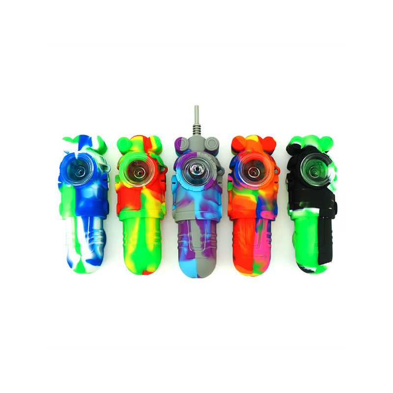 

silicone smoke pipe robot shape with 10mm titanium nail dry herb tobacco unbreakable water pipes
