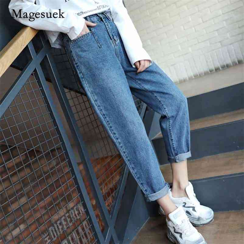 

Autumn High Waist Jeans for Women Deep Blue Slim Denim Trousers Casual Harem Femme Capris Mujer Pantalones 10729 210518