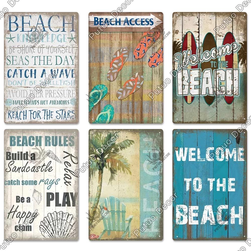 

2022 Beach Tin Sign Plaque Metal Painting Vintage Summer Wall Signs Decor for House Seaside Decorative Plate Irish Pub Bar Industrial Decora
