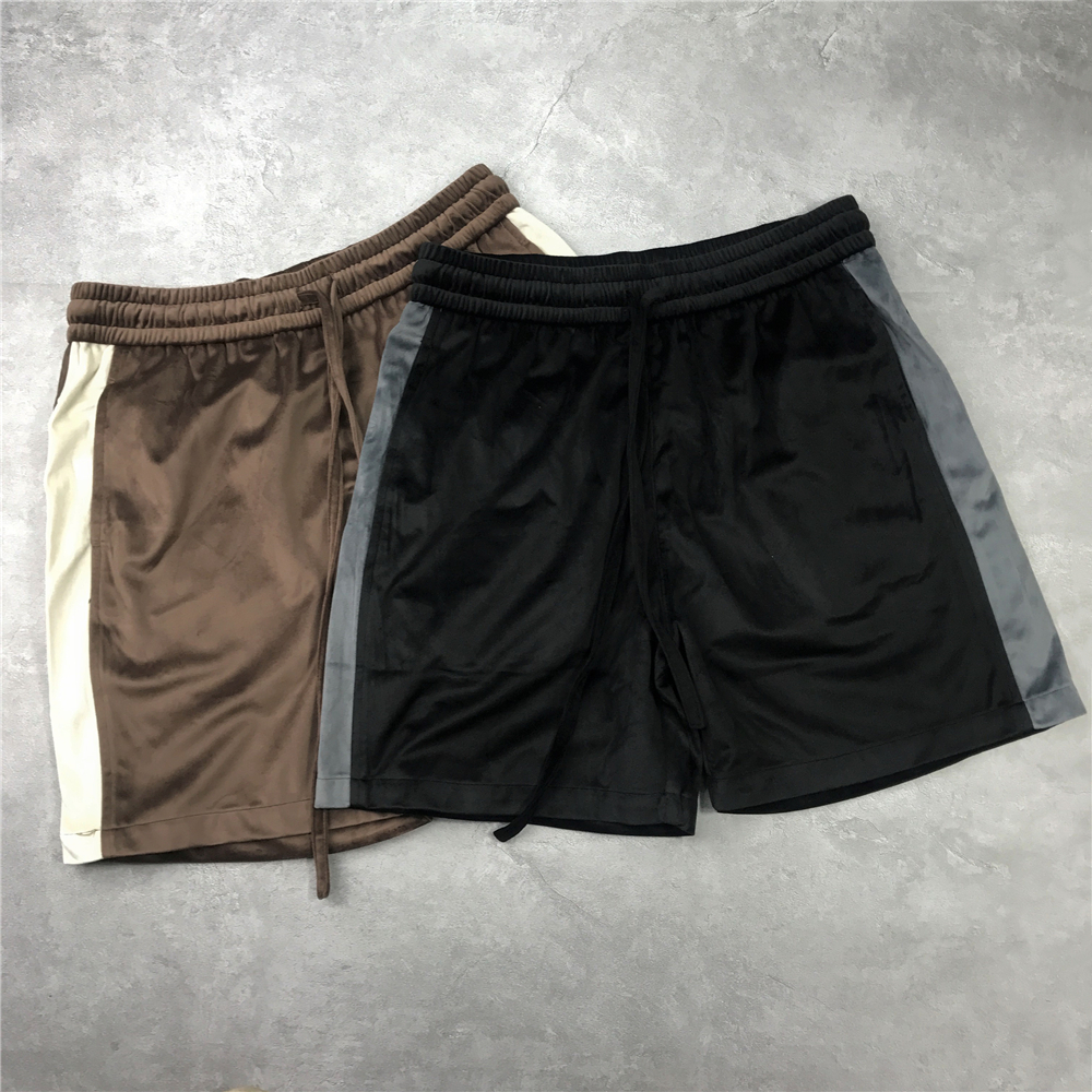 

Brown Grey Black Summer Stripe Velvet Sweat Shorts Jogger Four-Pocket Styling