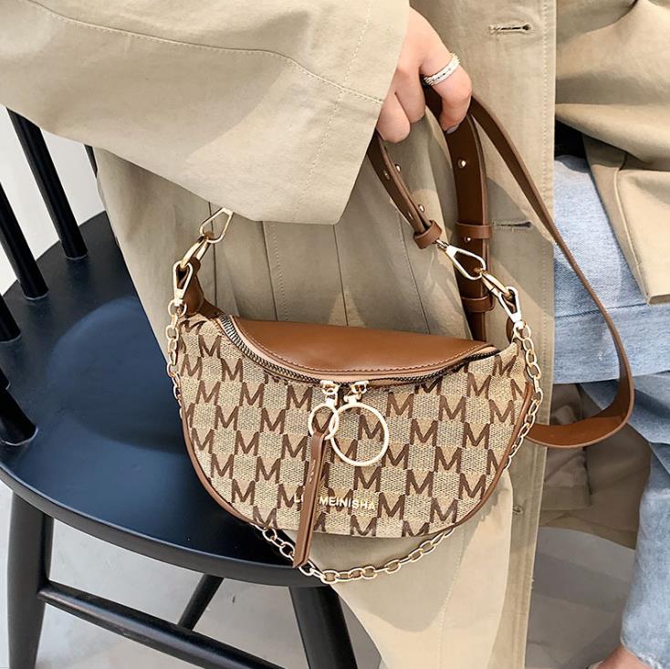 

One Shoulder Cross body Fashion PU Dumpling Bag Waist Handbag Chain Zipper Women's Tote Quality Design Purse, White