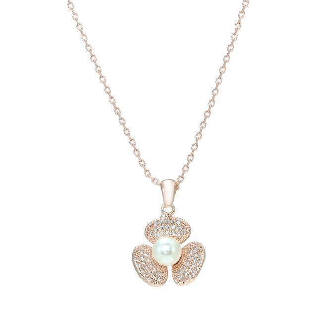 Pendant Necklaces L&#039;amour&ma Elegantion Crystal Simulated Peal Flower For Women Party Jewelry Cute Lover Gift Femme Bijuterias-image-708525641