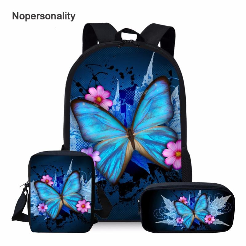 

Nopersonality Pretty Girls Butterfly School Bag Sets 16inch Children Kids Schoolbag Primary High Student Bookbags Bags