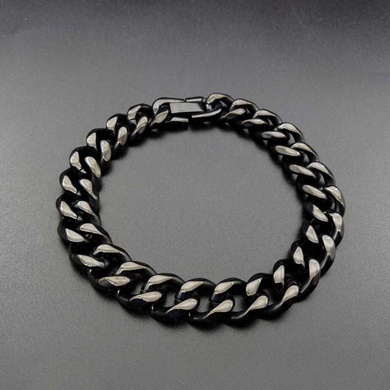 Charm Bracelets 10mm Width Mens Bracelet Chain 316L Stainless Steel Silver Black Chains For Men Cuban Link Jewelry Gift 18cm-image-710652068