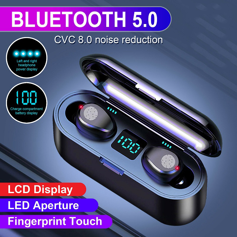 

Original Wireless Earphones Bluetooth V5.0 Earbuds Headphone Cell Phone Earphone LED Display Touch Control Stereo With 2000mAh Charge Station Headset Microphone, Black