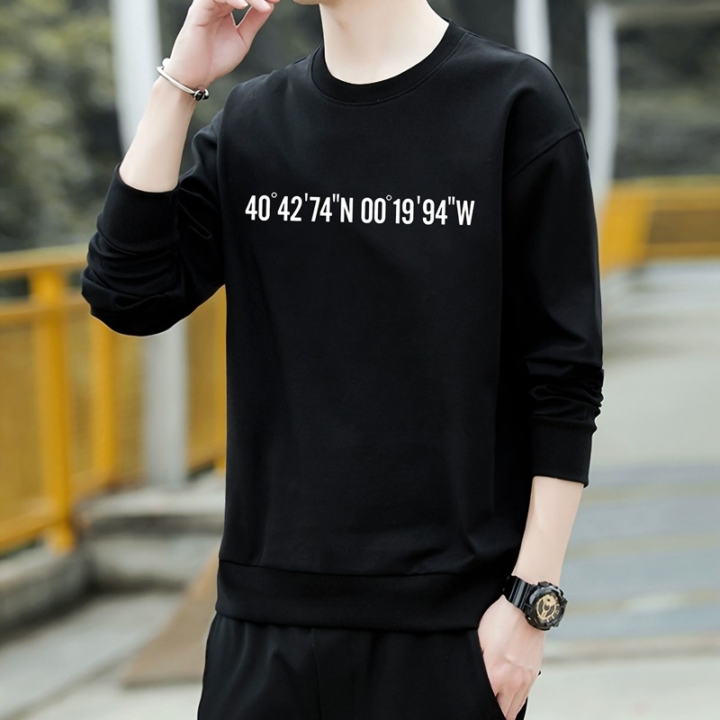 

Men's sweater autumn round neck Pullover long sleeve top youth trend letter printed T-shirt casual loose coat, Black