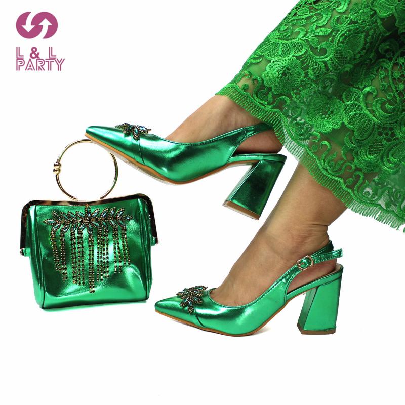 

Dress Shoes 2021 Special Design High Quality Italian Women And Bag Set In Green Color Slingbacks Comfortable Heels For Garden Party, Black