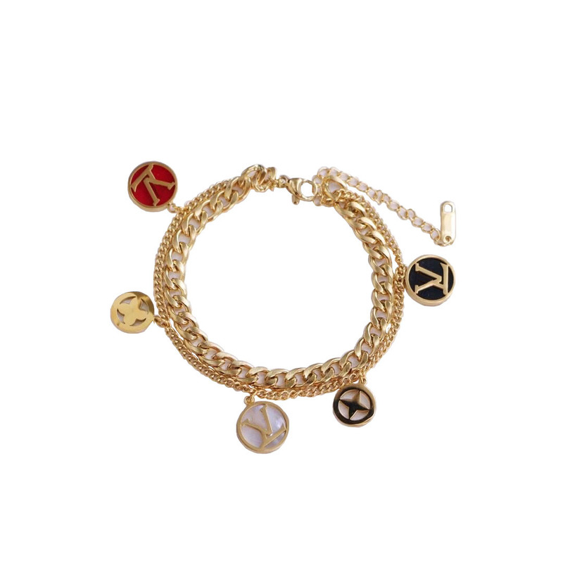 

Titanium steel L home hollow L flower letter V double bracelet color fritillaria multiple accessories double bracelets
