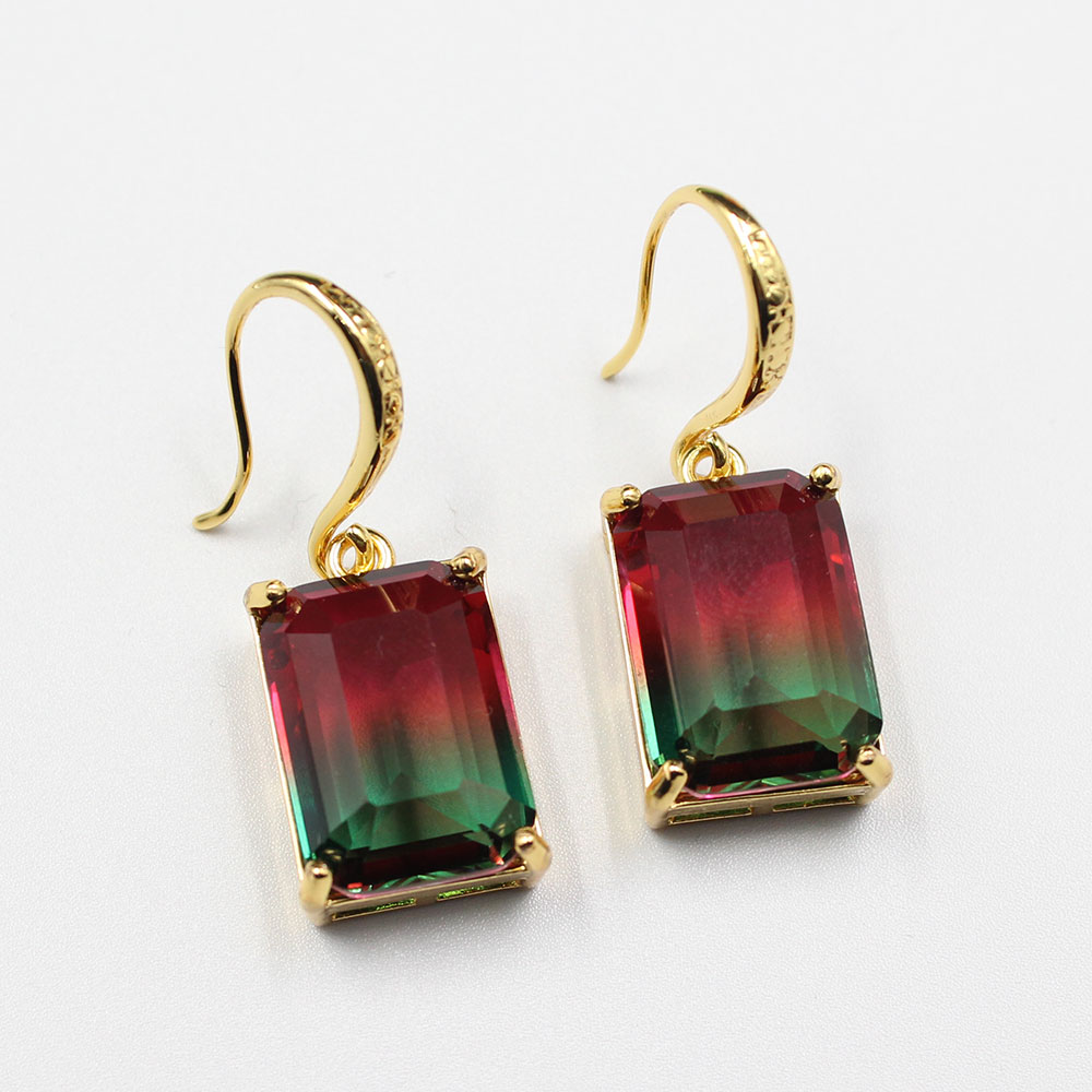 

GuaiGuai Jewelry Faceted Rainbow Color Rectangle Crystal Gold Plated Earrings For Women New Fashion