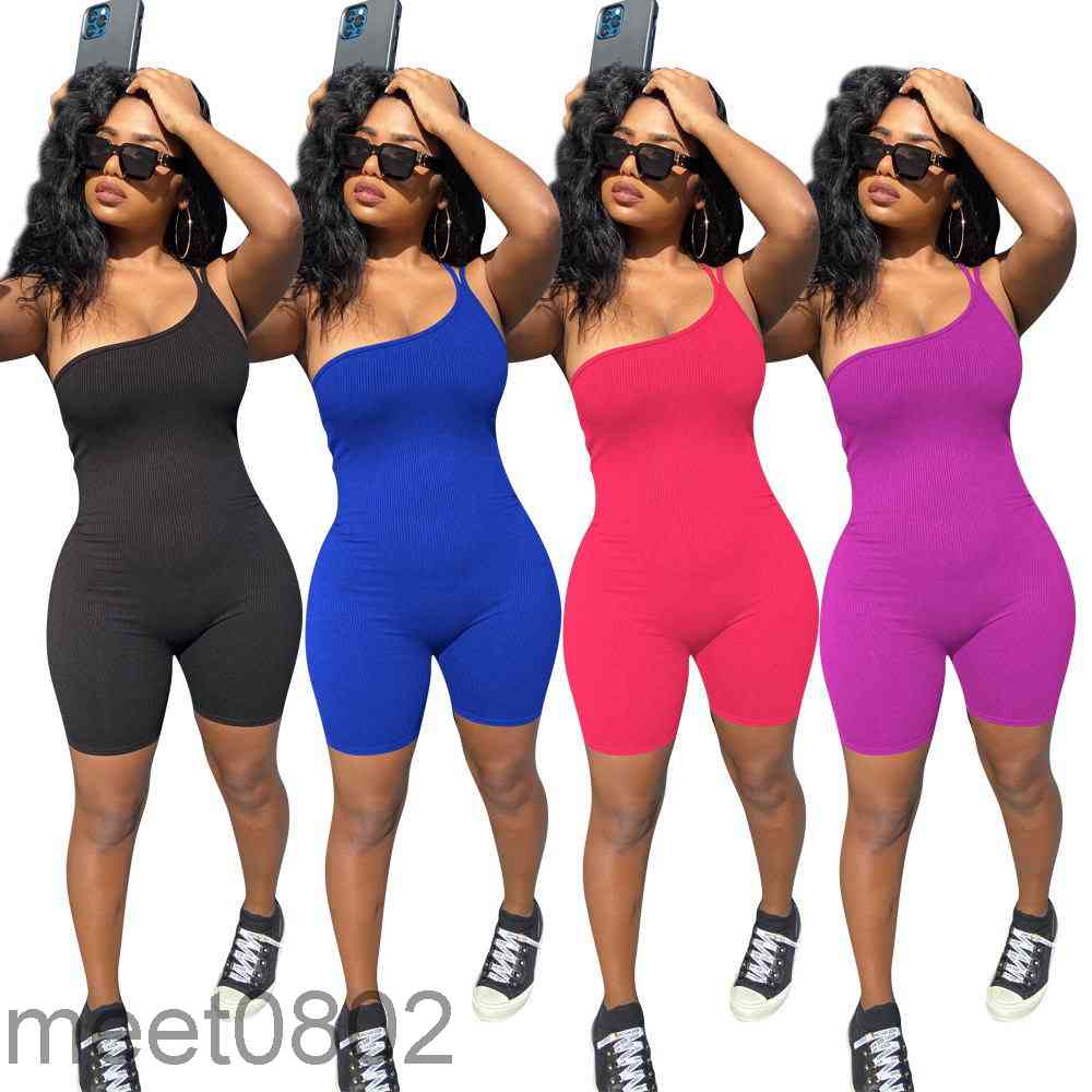 

Popular 2021 summer new style fashion suspender solid color bodysuit Designer open off shoulder stretch sports pants jogging pants Rompers, Black;white