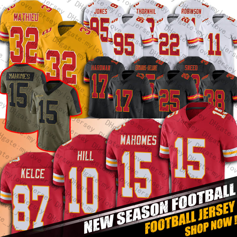 

15 Patrick Mahomes Travis Kelce Tyreek Hill Jersey football Tyrann Mathieu Chris Jones LJarius Sneed Harrison Butker jerseys Derrick Thomas Edwards Helaire Okoye, +patch man custom jersey (qz)