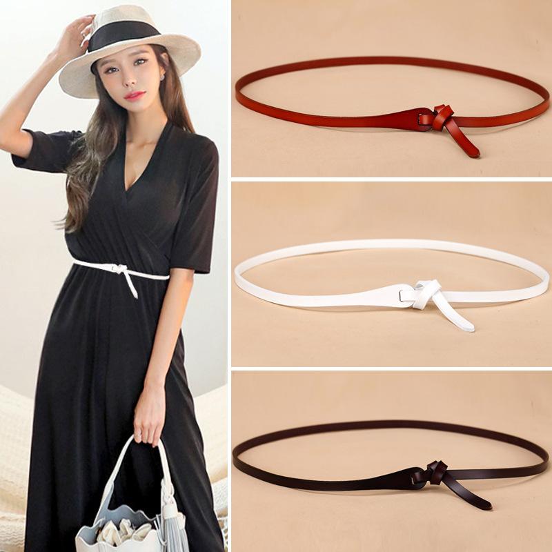 

Belts Vintage Leather Thin Belt Decorative Knot Women's 6 Colors Versatile Waist Accessories Summer Skirt, White