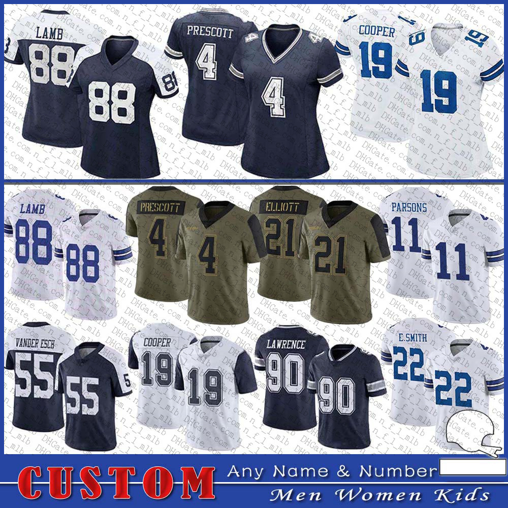 

4 Dak Prescott 88 CeeDee Lamb Custom Football jersey 7 Trevon Diggs 21 Ezekiel Elliott Amari Cooper Micah Parsons Tony Pollard Emmitt Smith Roger Staubach Troy Aikman, Shown