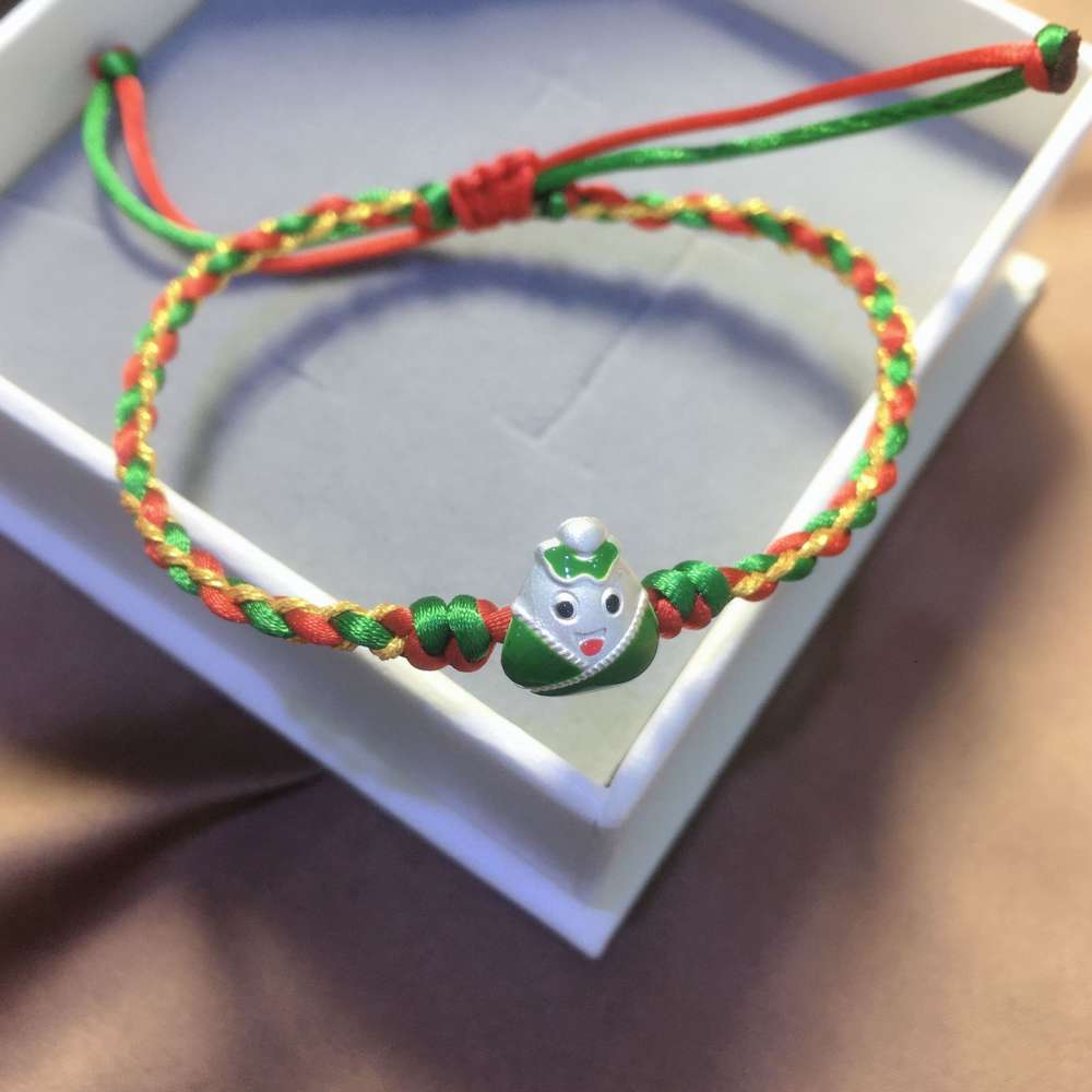 

bracelet S990 silver cartoon deep love zongzi color hand rope green, Golden;silver