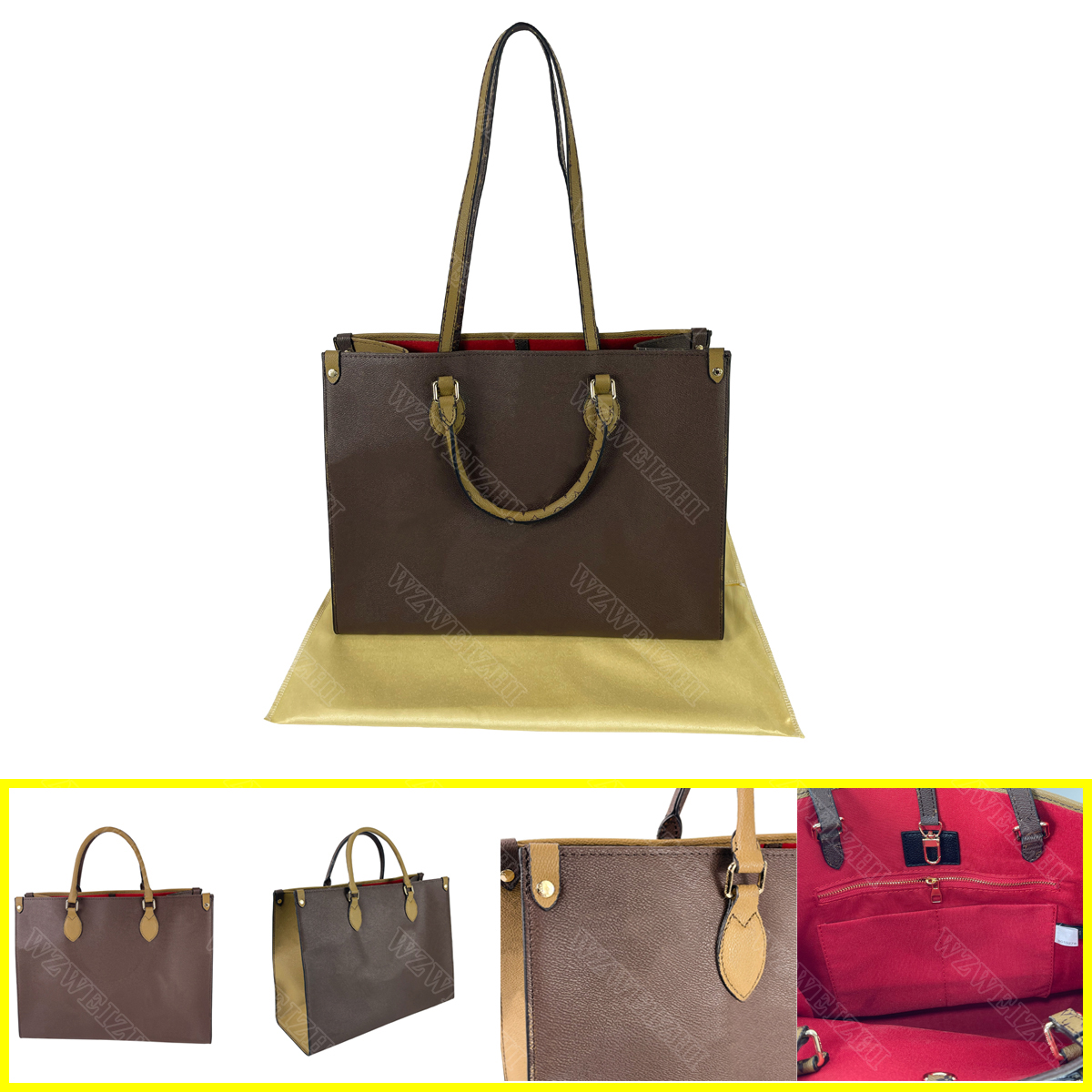 

New Fashion Women's Handbags High Quality PU leather Shoulder Bags black embossed Handbag Totes Crossbody bag Lady Clutch Bags M45320, Brown mm 34cm