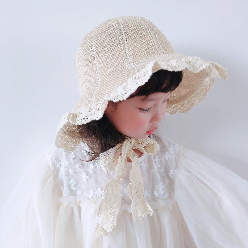

Wide Brim Hats Toddlers Fashionable Straw Hat, Little Girls Summer Autumn Breathable Lace Decoration Outdoor Sun Protection Bucket Cap, Pink