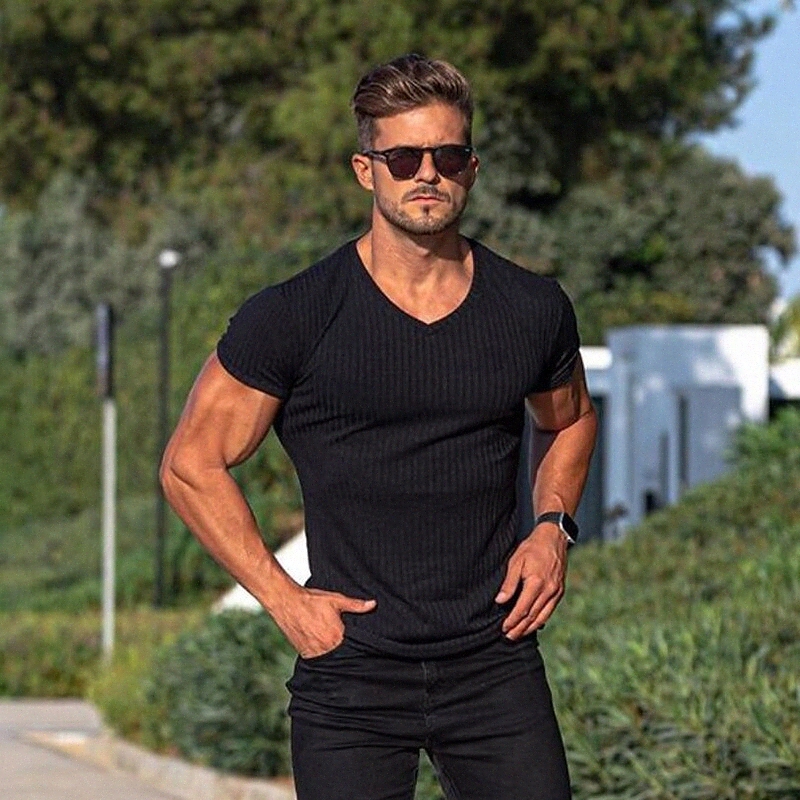 Men's T shirt Solid Color V Neck Casual Daily Short Sleeve Tops Lightweight Fashion Big and Tall Sports Blue White Black z8Bl#