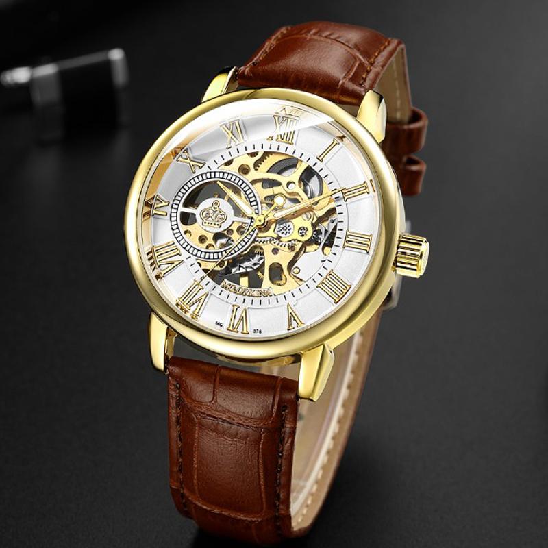 

Wristwatches 3D Logo Hollow Design Roman Number Sport Series Bezel Gold Skeleton Watch Men's Watches Mechanical Man Reloj, Black gold