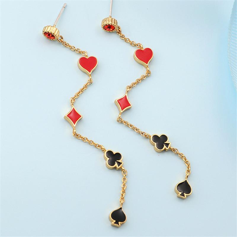 Stud European And American Fashion Personality Creative Hand-painted Enamel Playing Cards Long Face Thin Earrings Simple-image-700794897