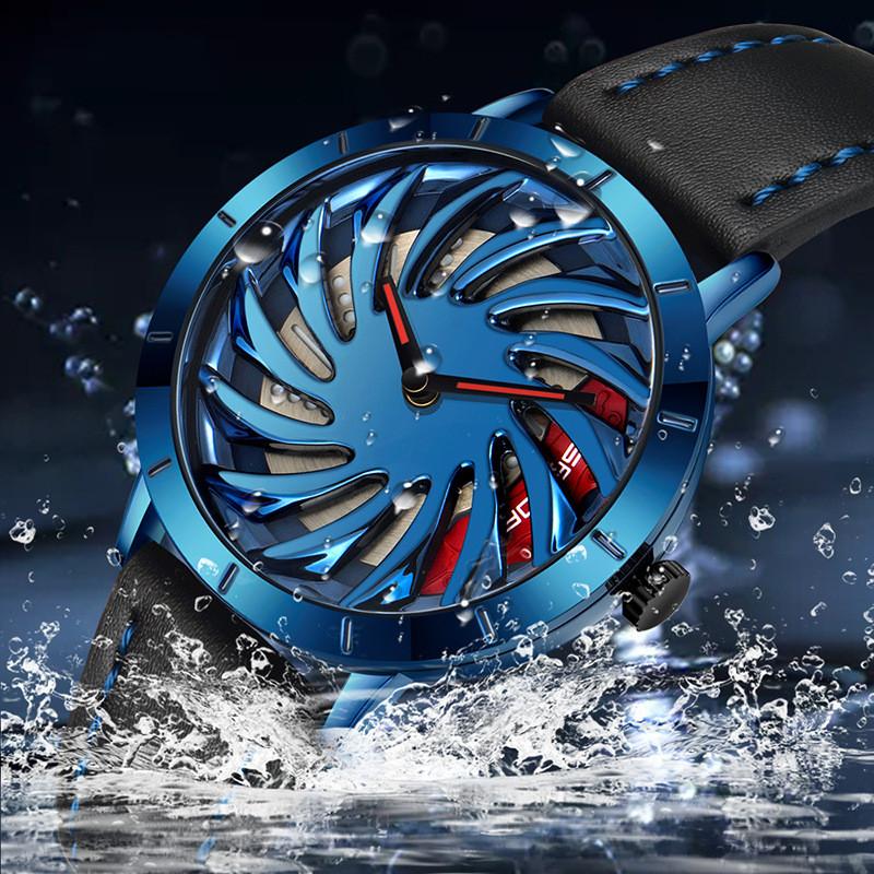 

Wristwatches Top Brand Men's Quartz Watches Fashion Car Wheel Dial Leather Band Watch For Men Waterproof Movement, Silver