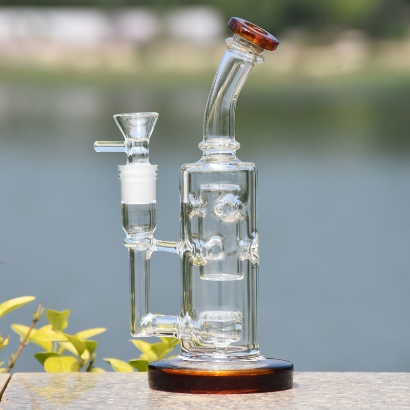 

8 inch Thick Bent Neck Glass Bong Rig in Hookahs Smoking Pipe Colorful Cute Water Bubbler Pipes Glass Bongs percolator with 14mm Male Joint Clear Bowl for Smorkers