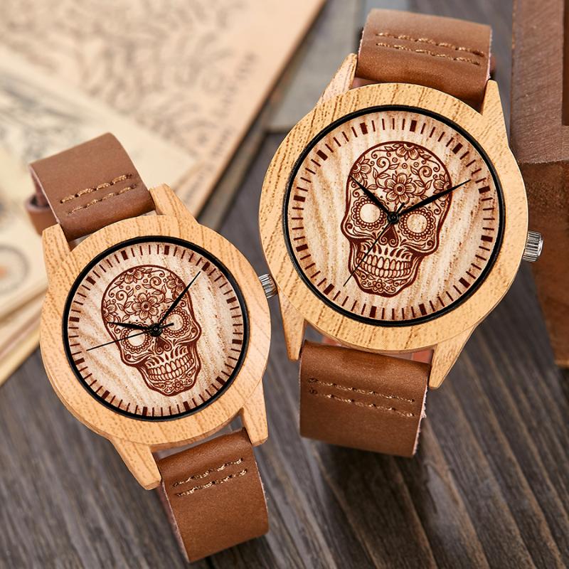

Wristwatches Unique Imitation Wood Watch Men Women Black Wristwatch Imitate Wooden Watches Acrylic Case Lover Wrist Clock Skull Reloj Uhr, Bamboo men