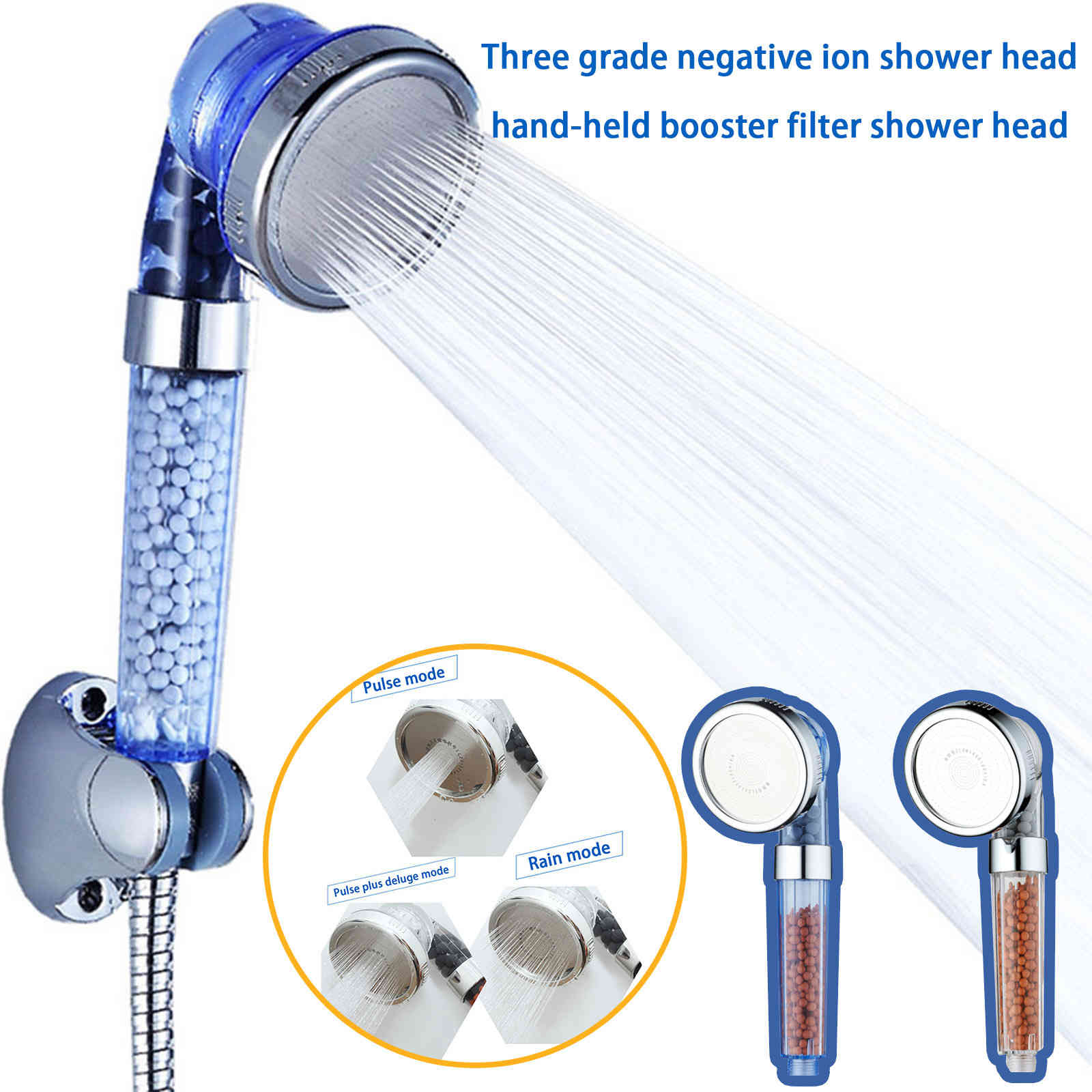 3 Adjustable modes spa massage shower head high pressure filter anion shower nozzle of black savings toilet-image-693900371