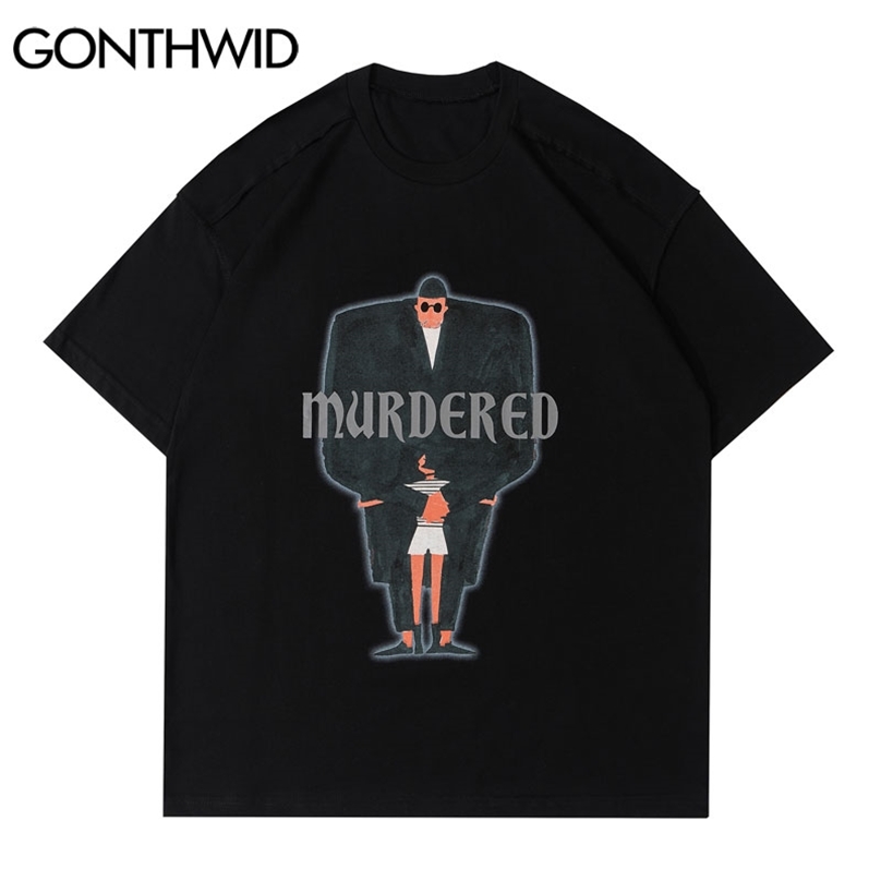 

Tshirts Streetwear Creative Cartoon Print Tees Shirts Harajuku Cotton Loose Fashion Hip Hop T-Shirts Tops 210602, Gray