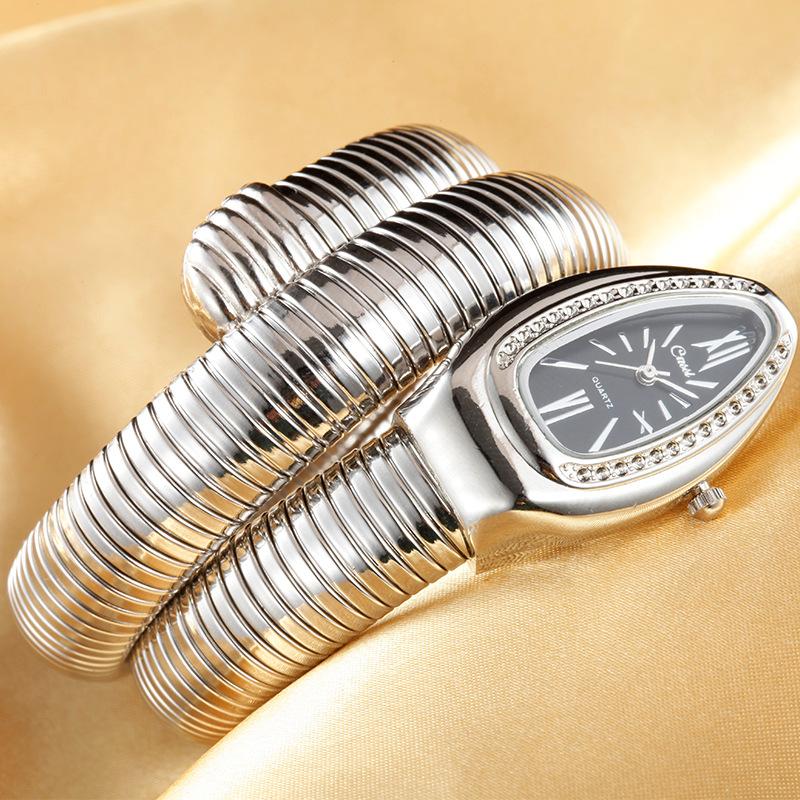 

Wristwatches 2021 Luxury Snake Winding Watch Women Fashion Dress Watches Quartz Bangle Bracelet Ladies Relogio Feminino, Gold