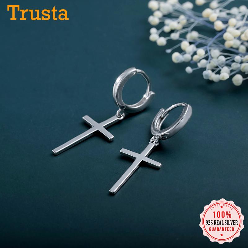 

Hoop & Huggie TrustDavis Real 925 Sterling Silver Fashion Personality Cross Earring For Women Wedding Party Fine S925 Jewelry H070